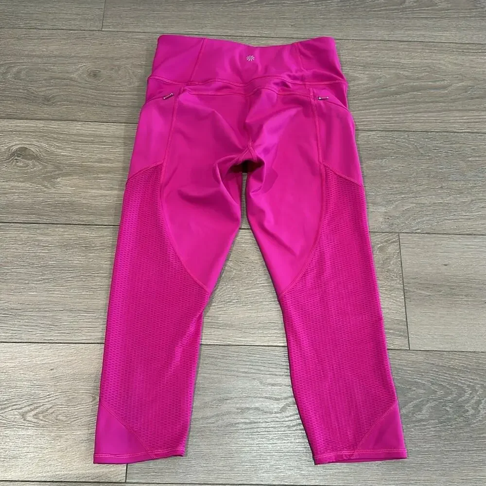 ATHLETA‎ Electric Fuchsia Mesh Contender High Rise Active Gym Yoga Run Capri S